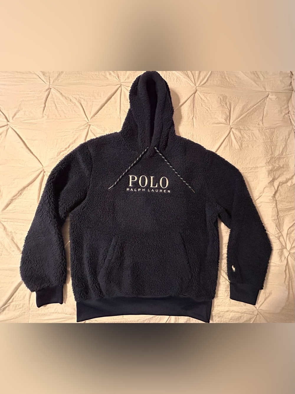 Polo Ralph Lauren Sherpa High Pile Fleece Hoodie Mens Sz M Blue Embroidered Logo